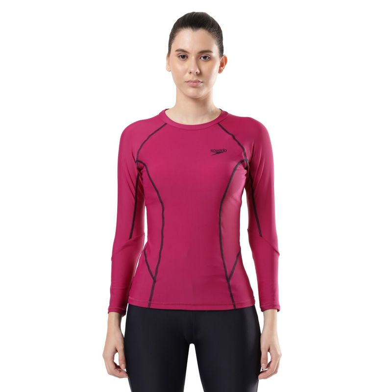 Speedo Women's Solid Long Sleeve Suntop - Berry & True Navy (36)