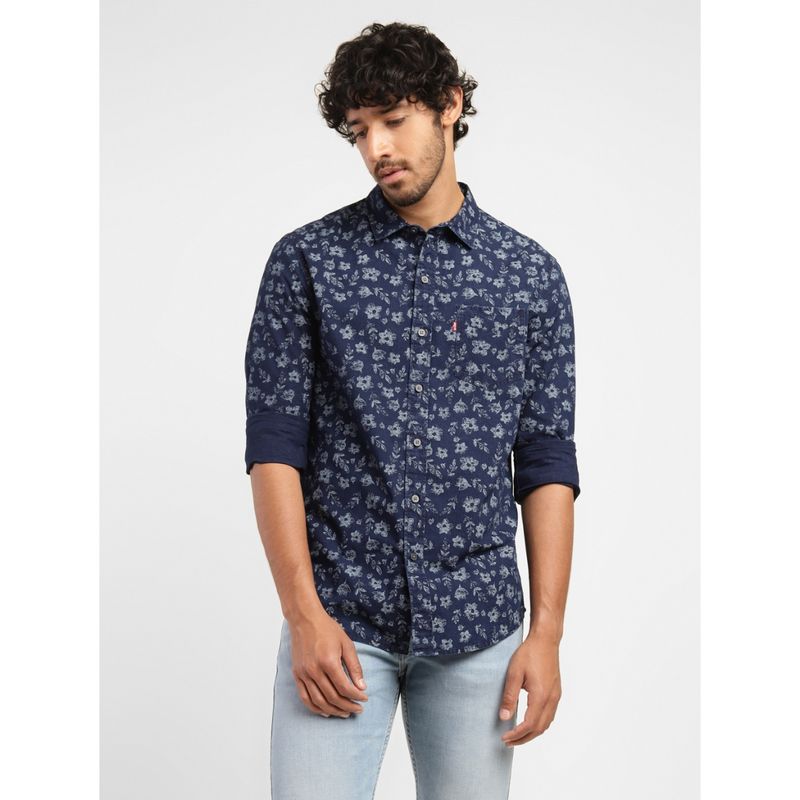 Levi's Men's Navy Blue Floral Print Slim Fit Shirt (L)