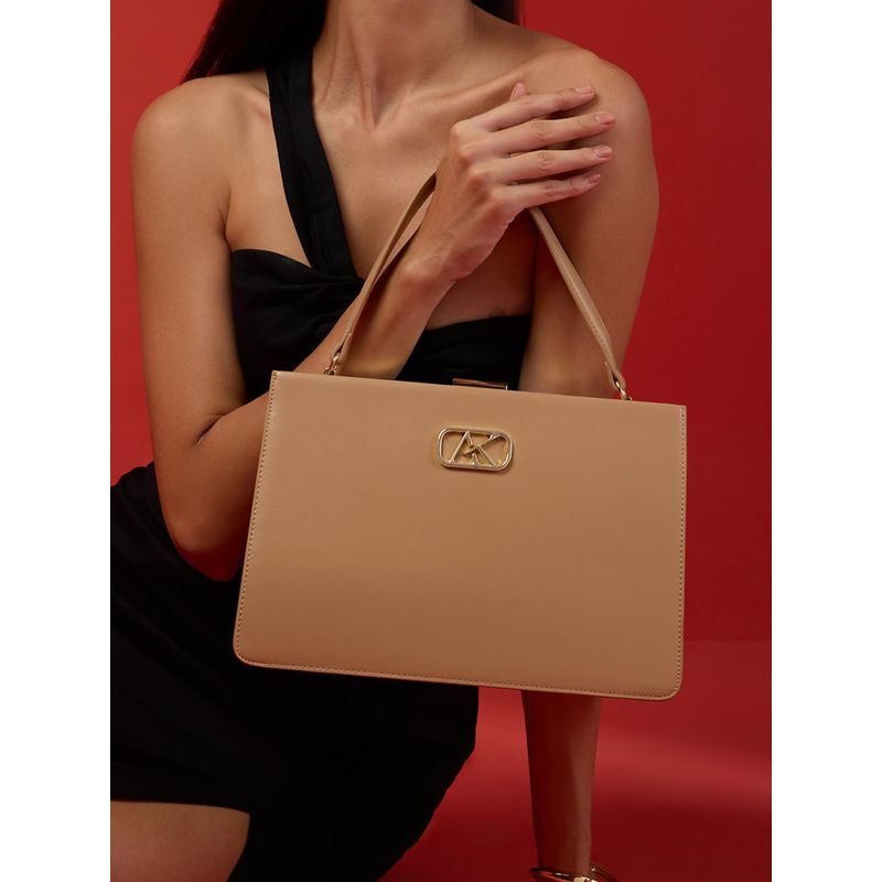 Akiki London Women Hackney Frame Handbag With Detachable Strap -Beige (S)
