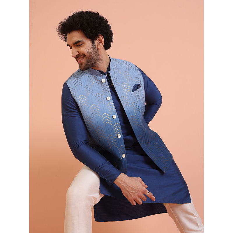 KISAH Men Blue Embellished Sequinned Nehru Jacket (40)