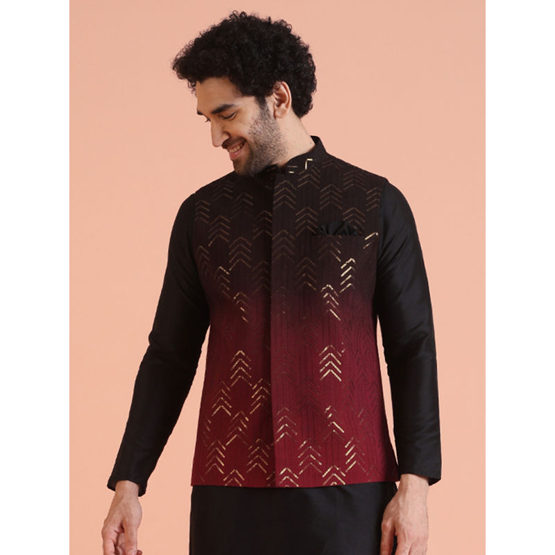 KISAH Men Maroon Embellished Sequinned Nehru Jacket (38)