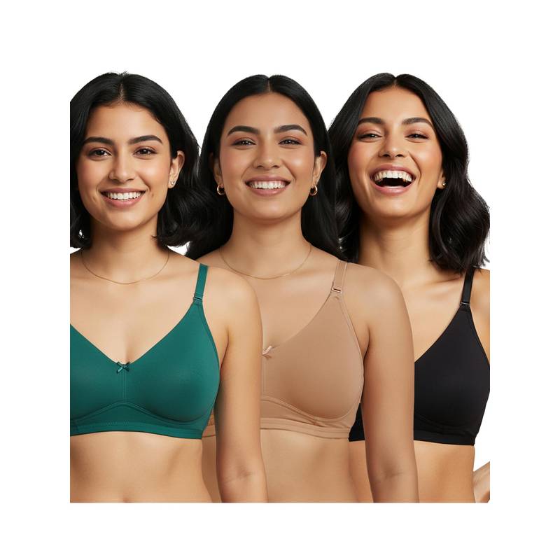 Shyaway Multi-Color Non Padded Wirefree Seamless Full Coverage Cotton T-shirt Bra (Pack of 3) (34B)