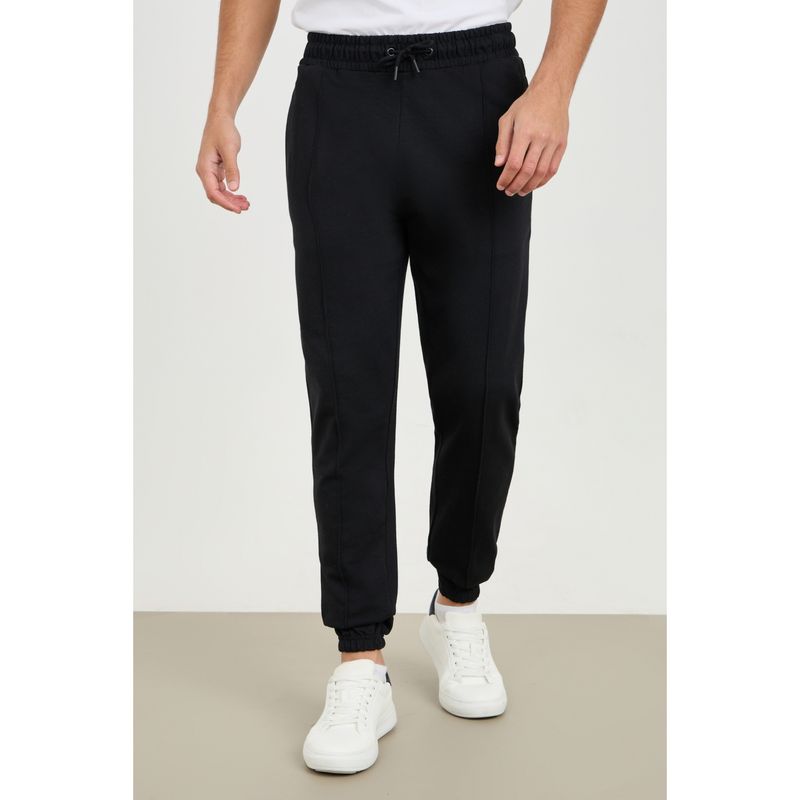 Styli Black Cotton Blend Solid Joggers (S)