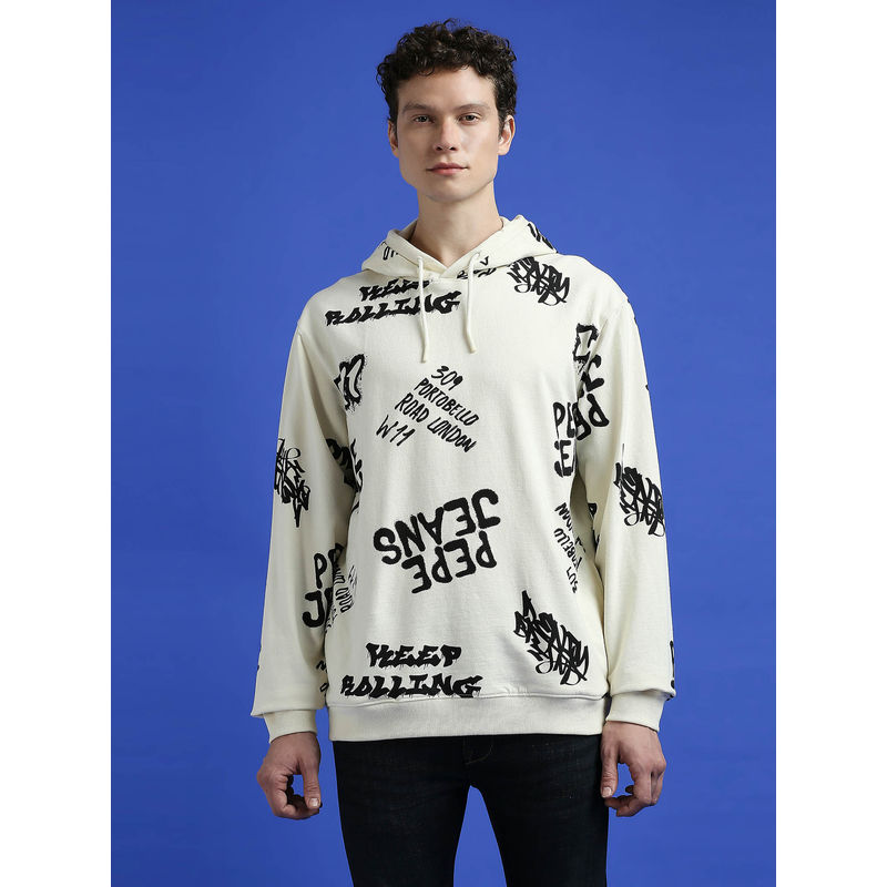 Pepe Jeans Ivory Graffiti Print Full Sleeve Oversized Sweatshirt (S)
