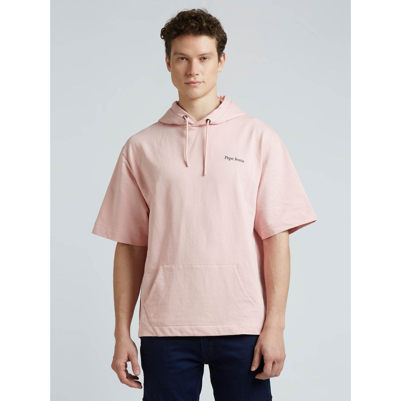 Pepe Jeans Pink Short Sleeve Oversized Hooded Sweatshirt (S)