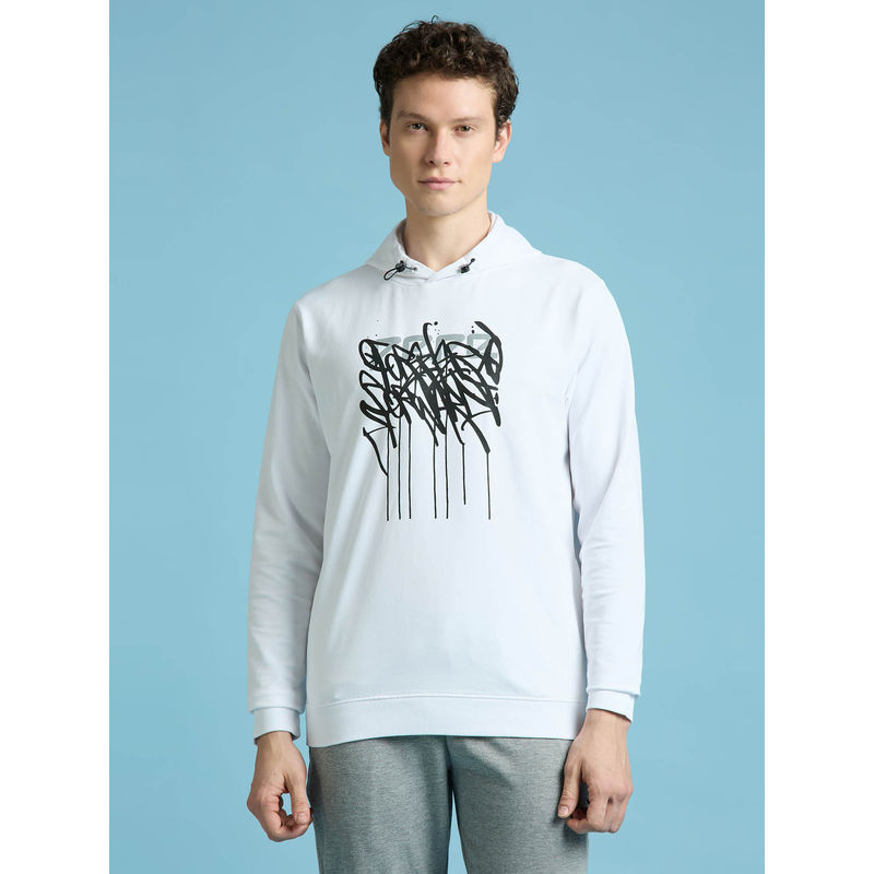 Pepe Jeans White Graphic Print Full Sleeved Sweatshirt (M)