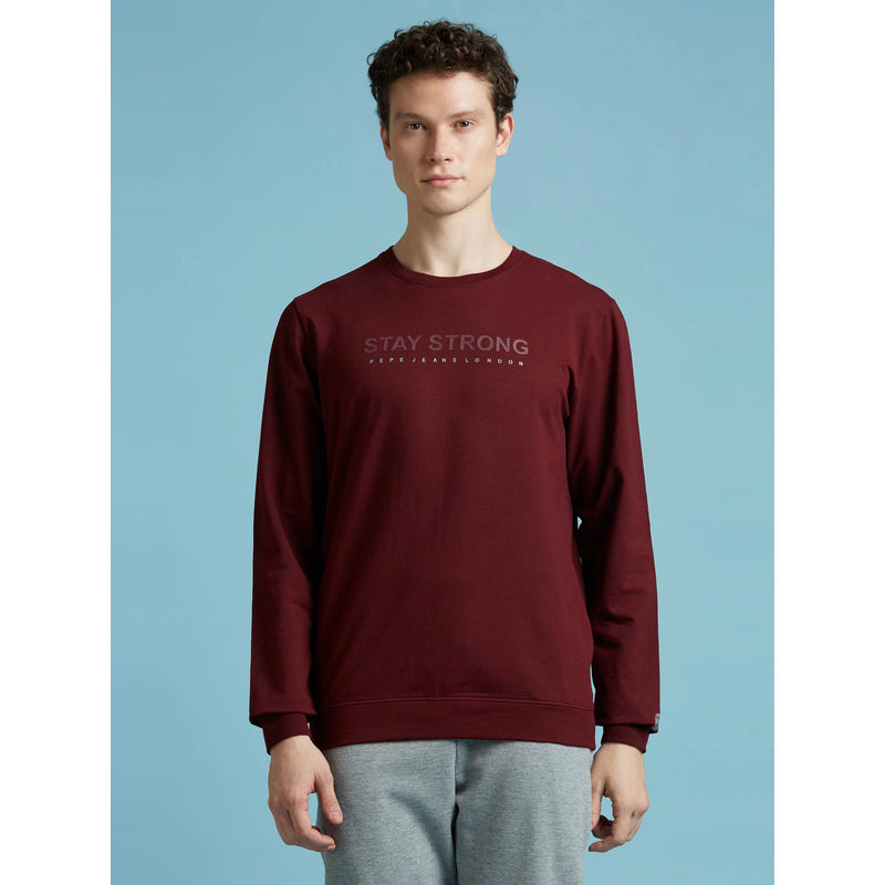 Pepe Jeans Burgundy Full Sleeved Stretch Sweatshirt (XL)