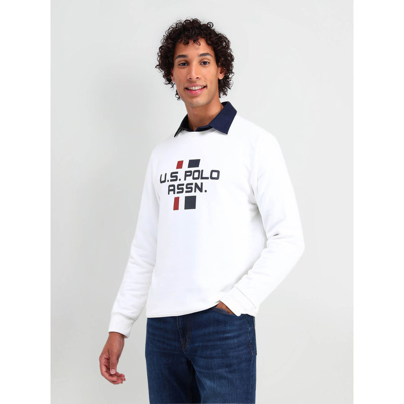 U.S. Polo Assn. Denim Co. Men White Typography Sweatshirt (XL)