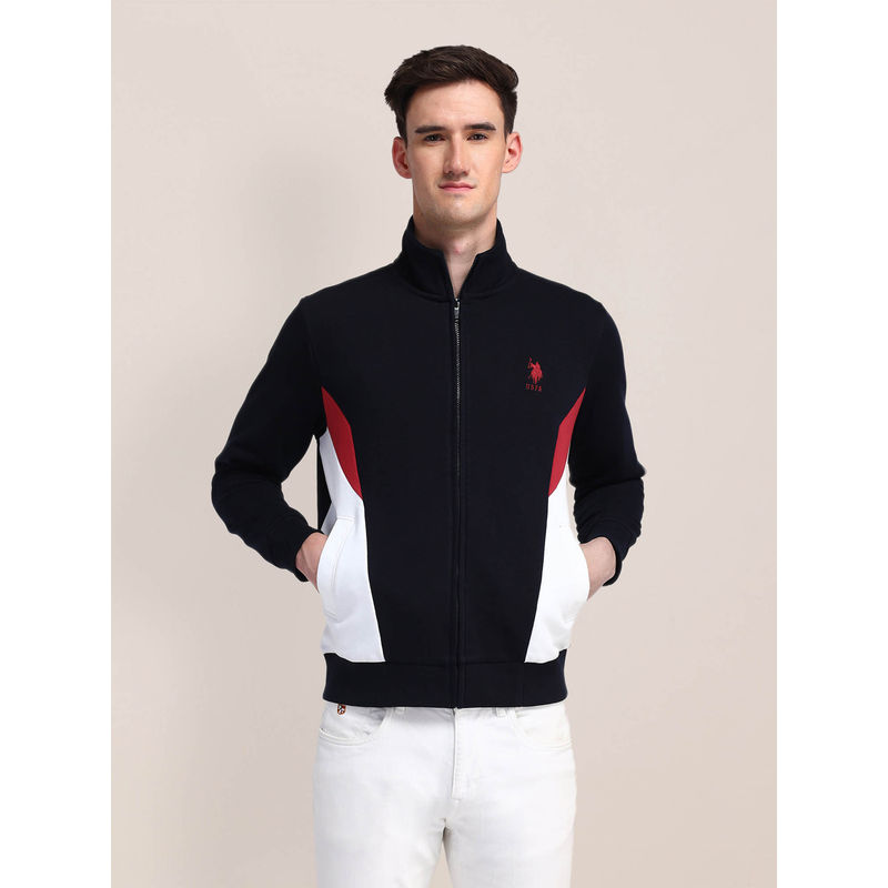 U.S. POLO ASSN. Men Navy Blue Colorblock Sweatshirt (S)