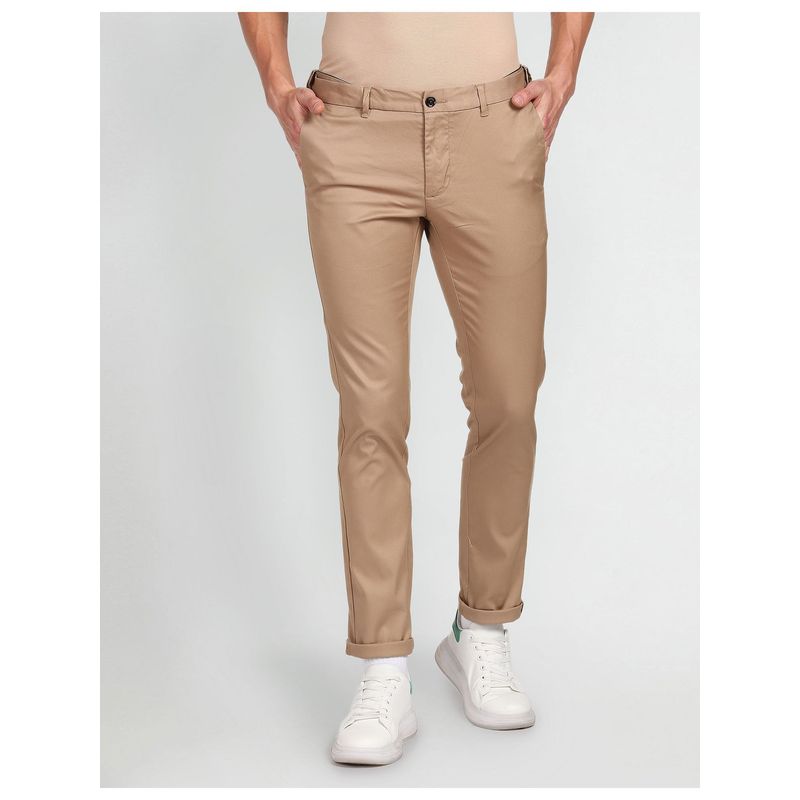 Arrow Sports Bronson Slim Fit Solid Brown Chinos (34)