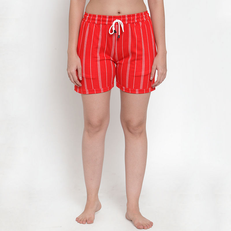Buy Secret Wish Women's Red Cotton Striped Shorts Online