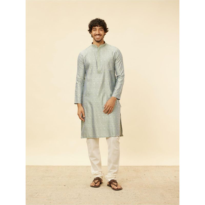 Manyavar Mens Green Blended Viscose Woven Kurta Pyjama (Set of 2) (L)