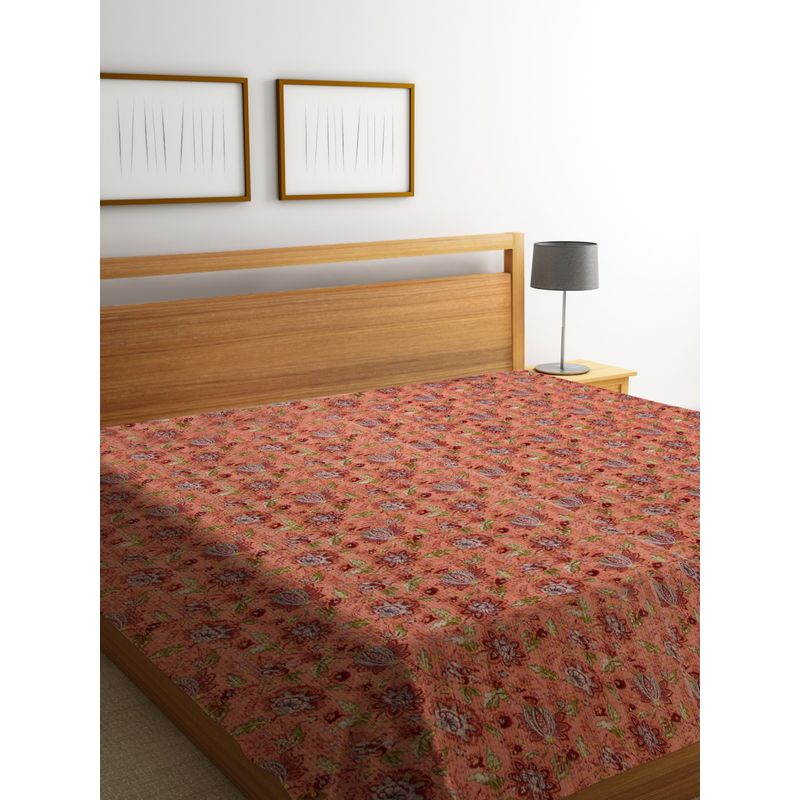 Blue - Tagai Work Jaipur Hand Block Printed Cotton Double Bed Cover (108 x 90 in)
