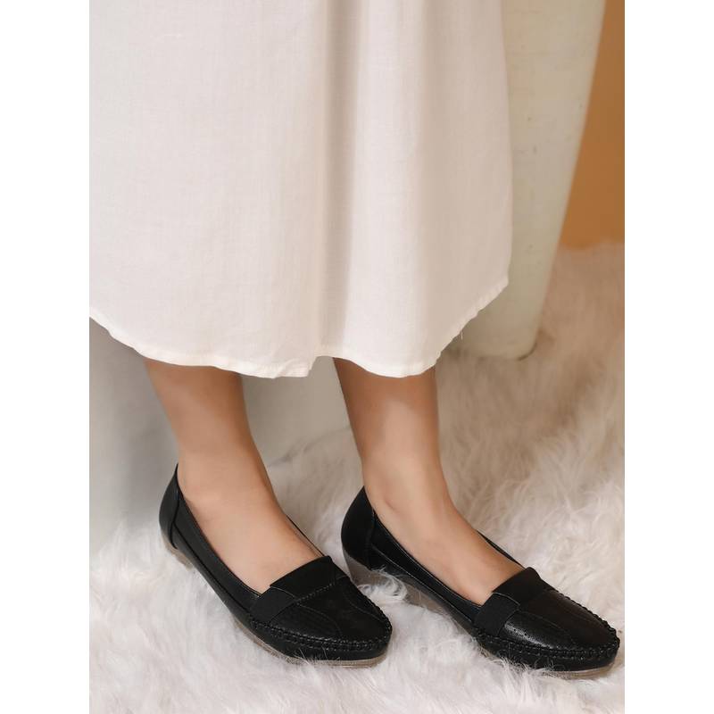 Carlton London Women Comfort Slip-On Wedges Loafers-Black (EURO 36)
