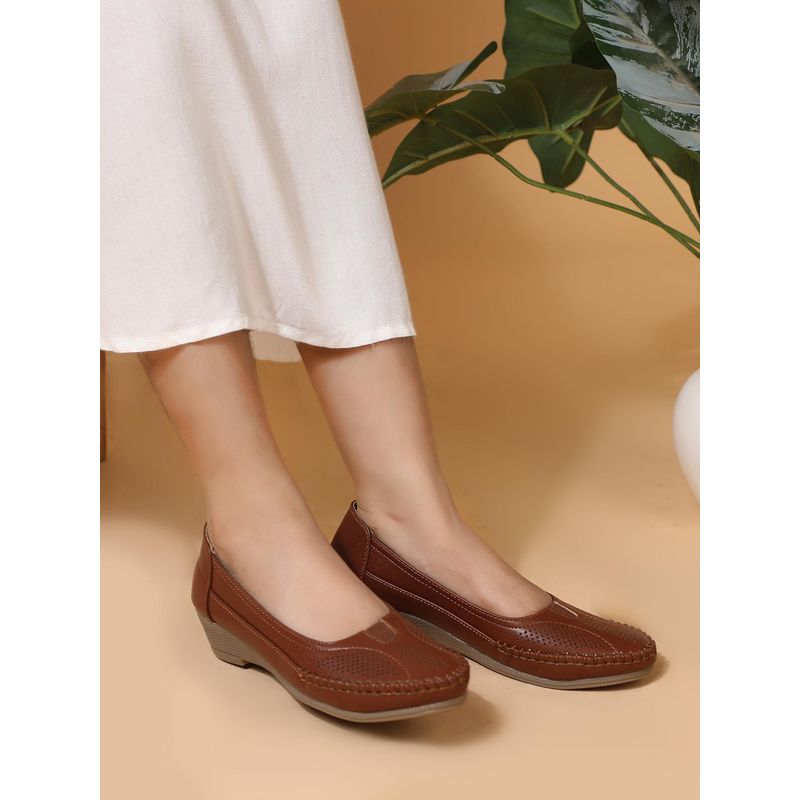 Carlton London Women Comfort Slip-On Wedges Loafers-Brown (EURO 40)