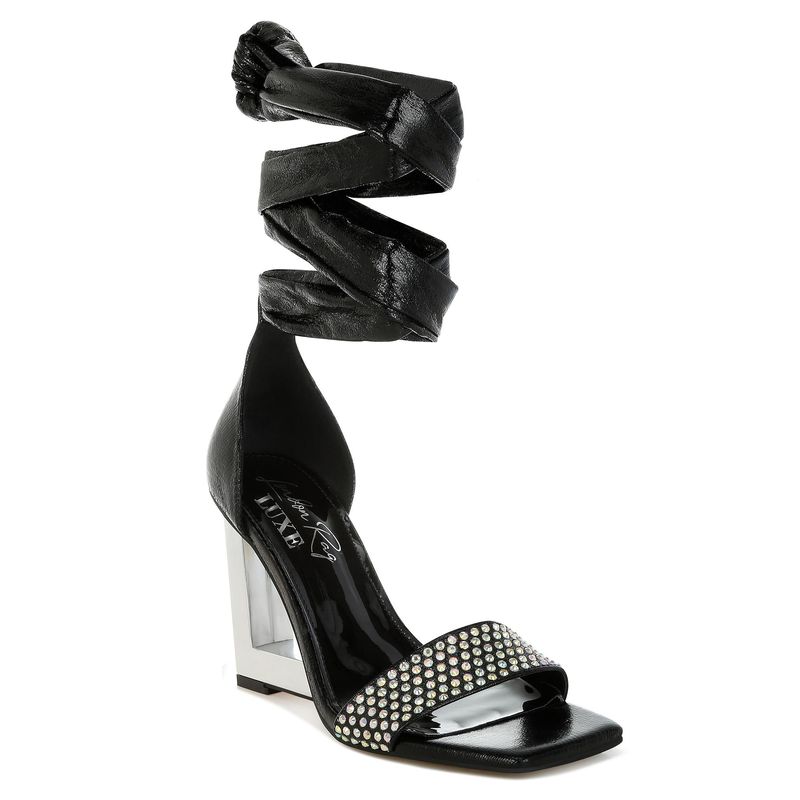 London Rag Luxe Women Ab Rhinestone Studded Lace-Up Fantasy Heels (EURO 37)