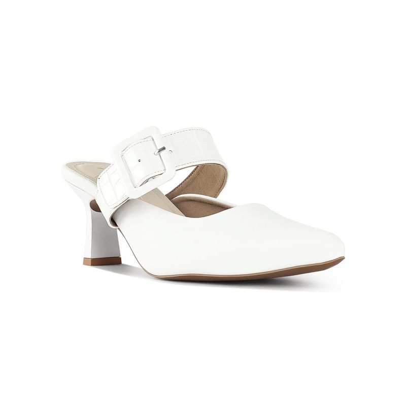 London Rag Women Croco Buckle Strap Detail White Sandal Heels (EURO 36)