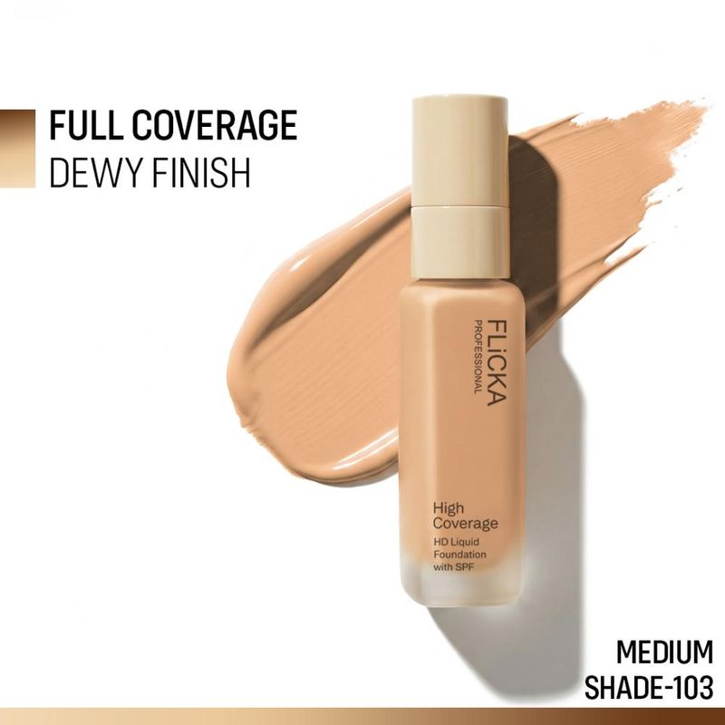 FLiCKA Pro HD Liquid Foundation High Coverage Dewy Finish SPF 16Hr Long Wear - Shade 103 Medium