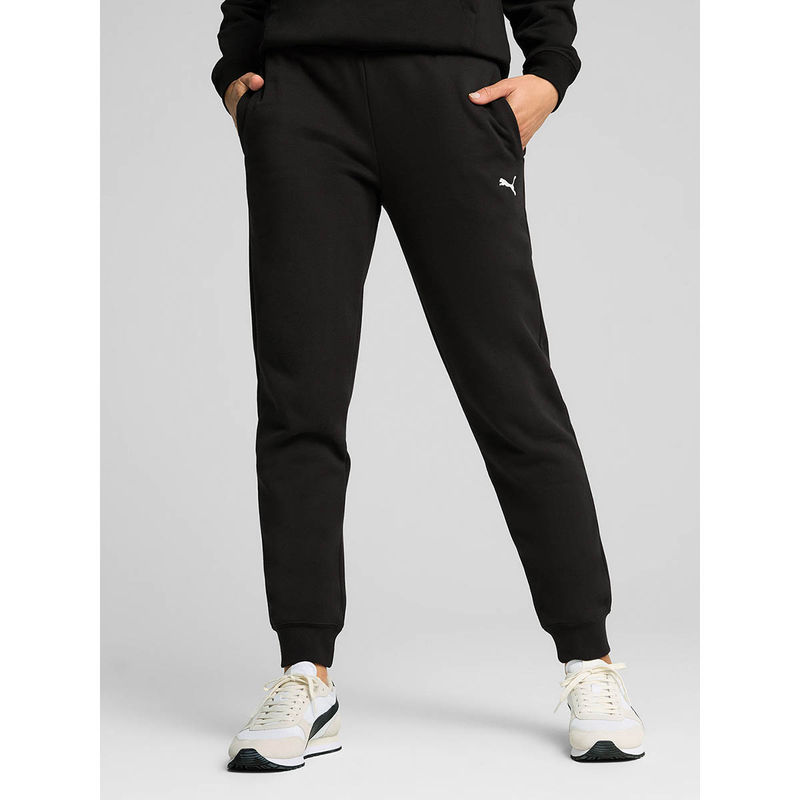 Puma Womens Cotton Fleece Black Solid Joggers (S)