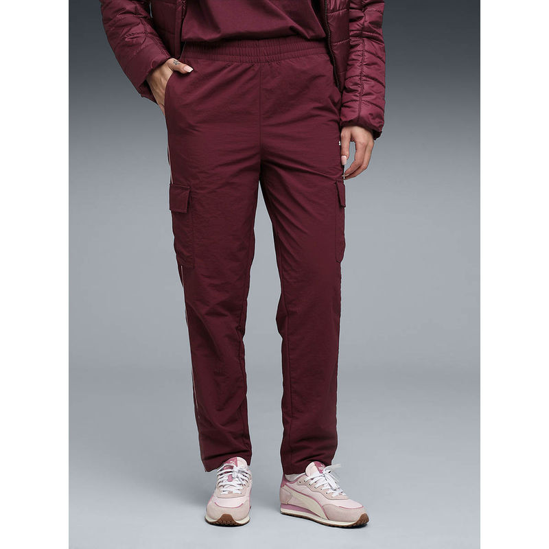 Puma Womens Sport Maroon Solid Cargo Pocket Trackpant (XS)