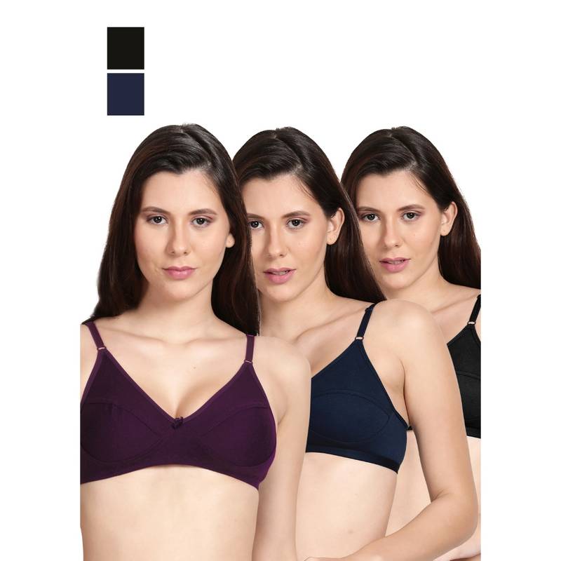 Shyaway Shyle Non Padded Seamed Everyday Bra Multicolor (Pack of 3) (32B)