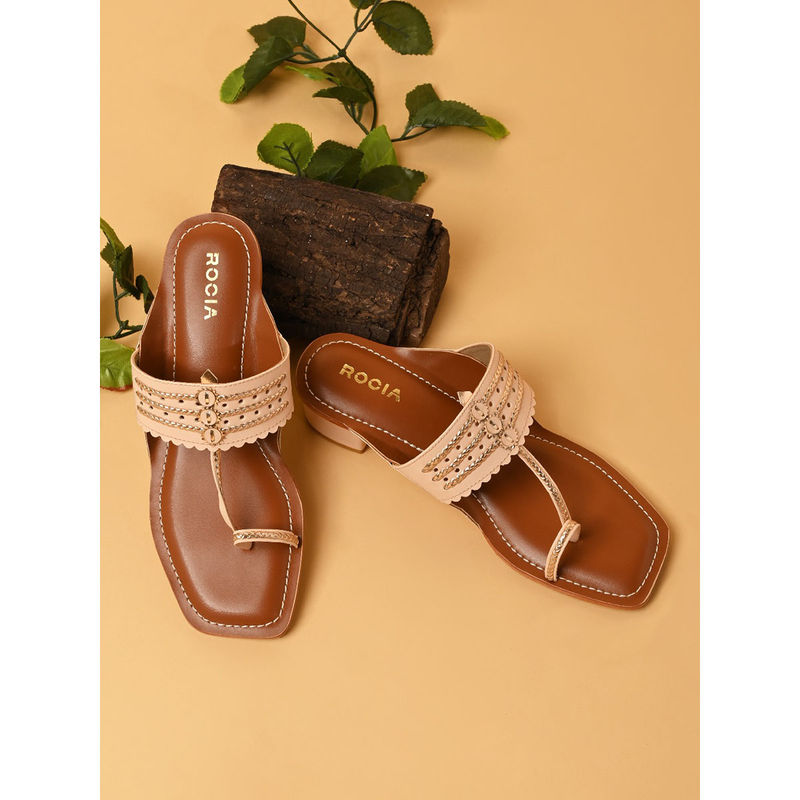 ROCIA By Regal Beige Women Block Heel Kolhapuris (EURO 36)