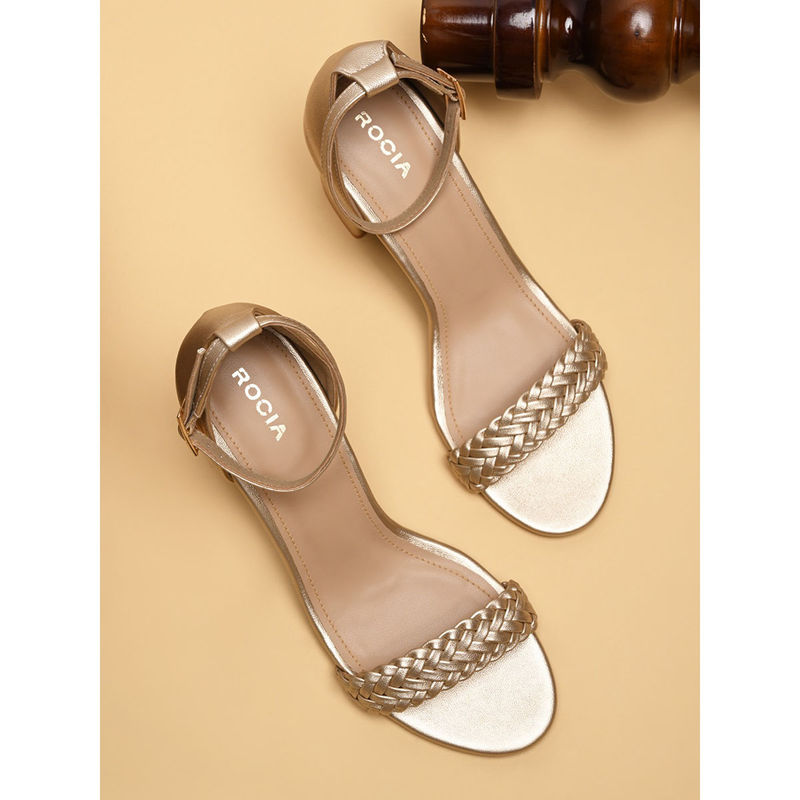 ROCIA By Regal Gold Women Braided Counter Back Sandals (EURO 36)