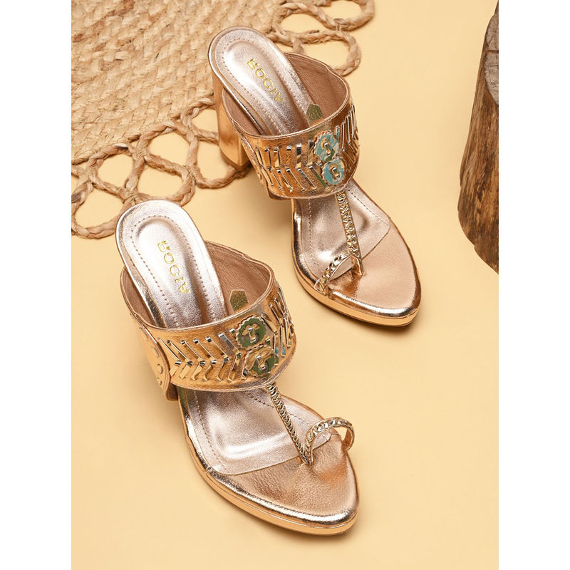 ROCIA By Regal Rose Gold Women High Block Heel Stylish Kolhapuris (EURO 38)