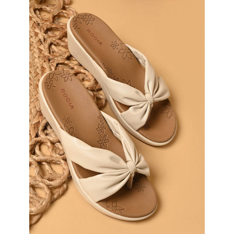 ROCIA By Regal Cream Women Casual Knotted Wedges (EURO 40)