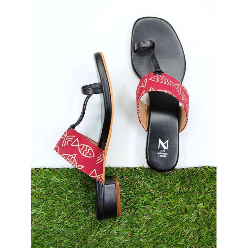 The Madras Trunk Black Amara Block Heel Kolhapuris (EURO 36)
