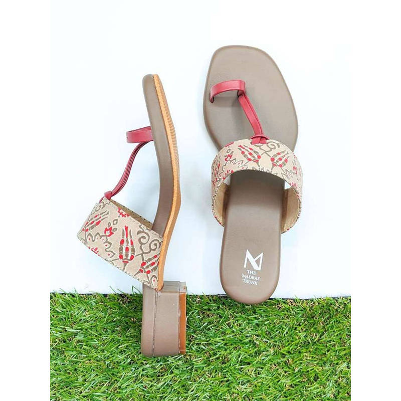 The Madras Trunk Taupe Amara Block Heel Kolhapuris (EURO 36)