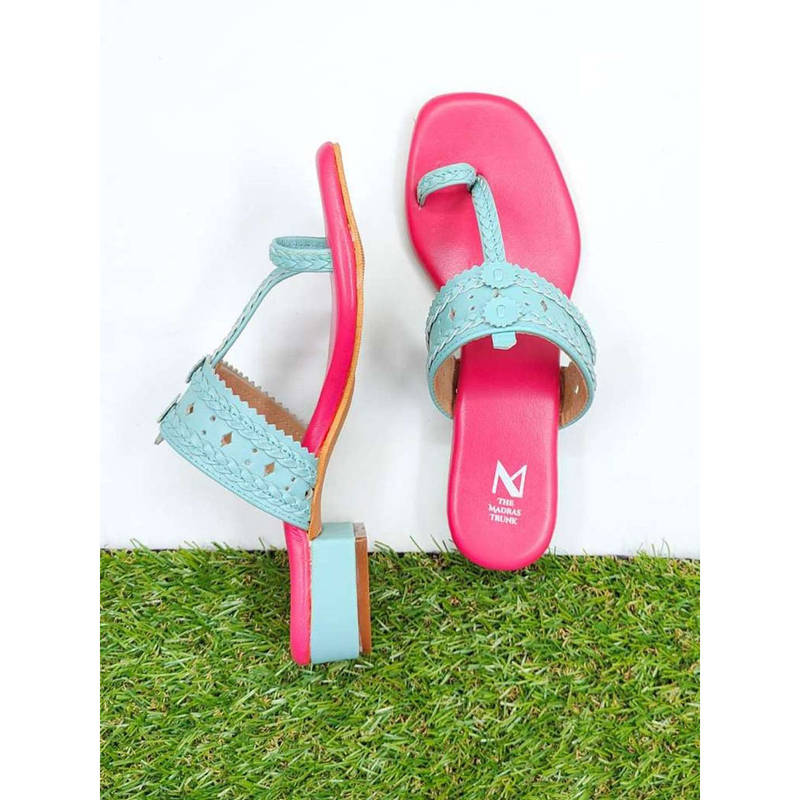 The Madras Trunk Pink Haiku Block Heel Kolhapuris (EURO 36)