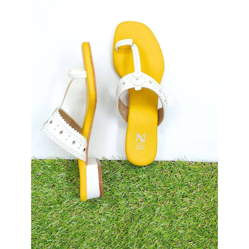 The Madras Trunk Yellow Haiku Block Heel Kolhapuris (EURO 36)