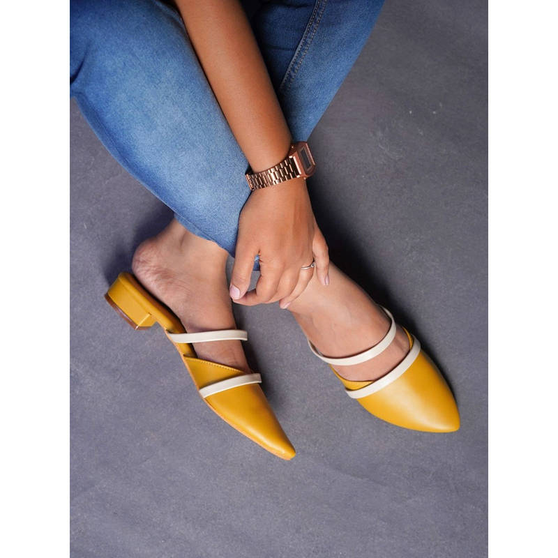 The Madras Trunk Yellow Harley Mules Heels (EURO 36)