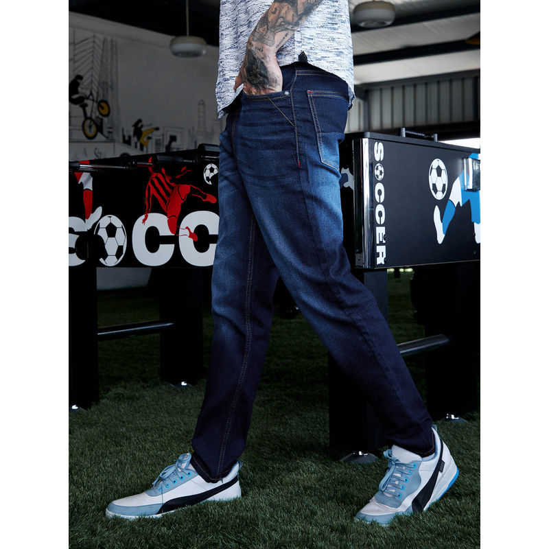 Campus Sutra Mens Dark Blue Straight Denim Jeans (32)