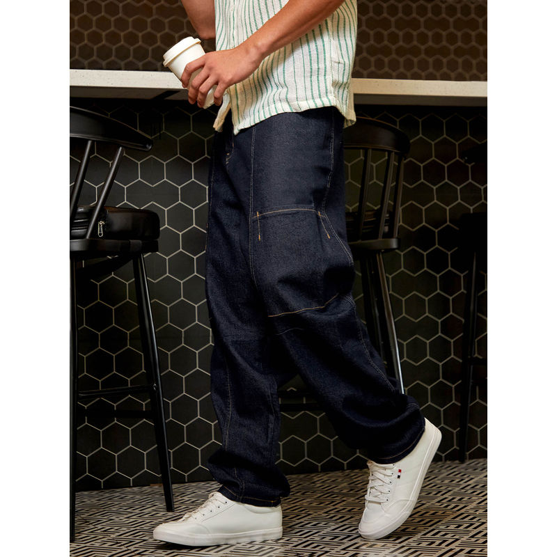 Campus Sutra Mens Navy Blue Baggy Cargo Denim Jeans (30)