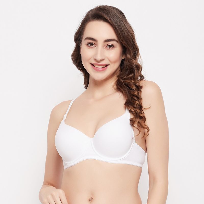 Clovia Cotton Rich Solid Padded Demi Cup Underwired Push-Up Bra - White (32E)