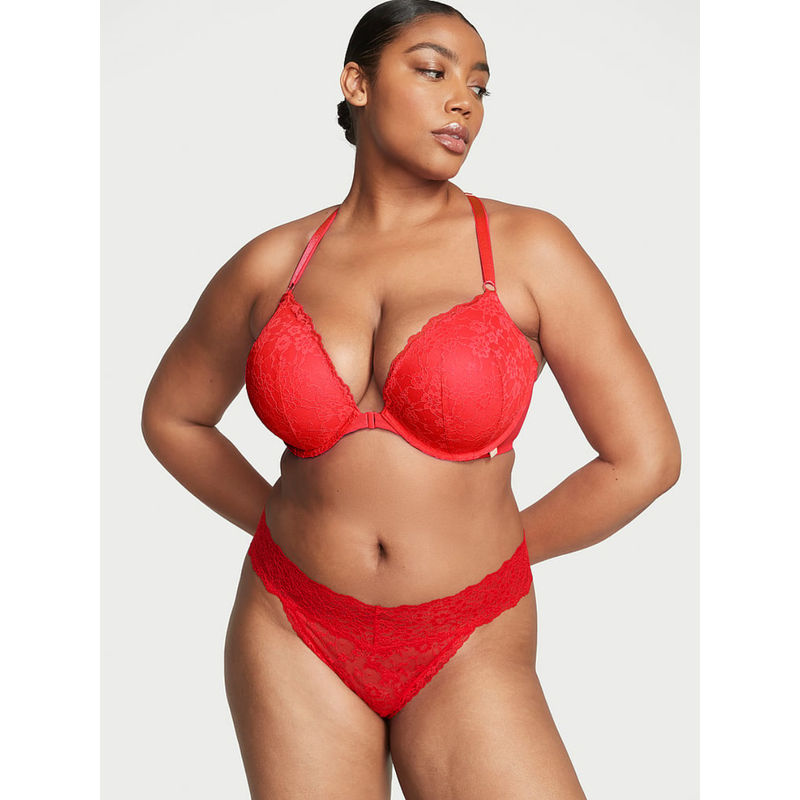 Victoria's Secret Red The Lacie Posey Lace Side Lace-Up Thong Panty (XS)