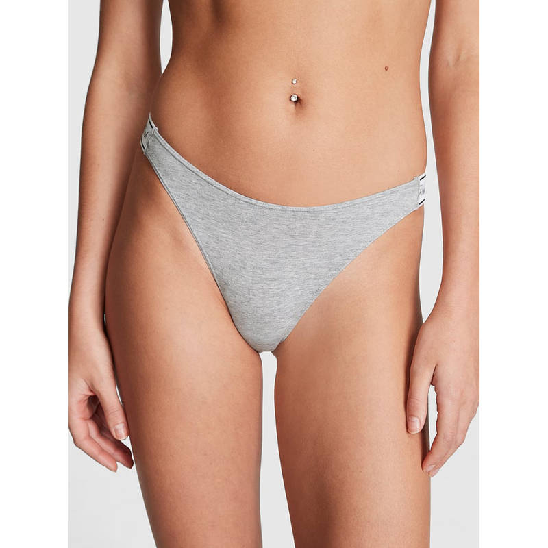 Victoria's Secret Grey Logo Cotton Scoop Thong Panty (2XL)