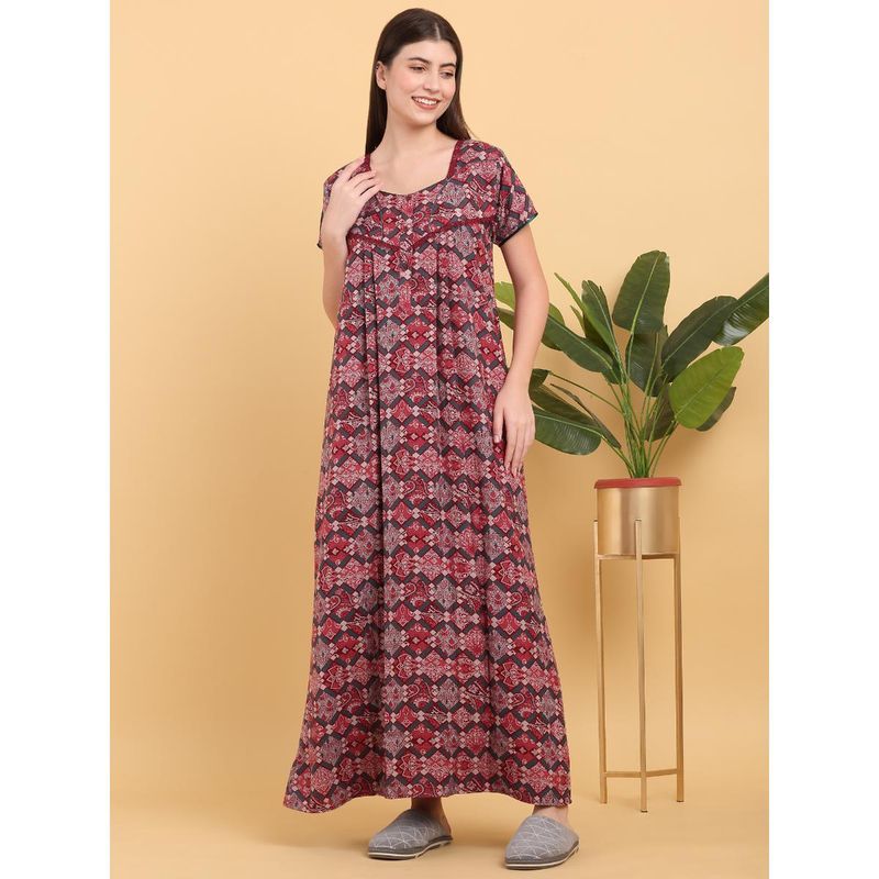 Sweet Dreams Women Maroon Printed Square Neck Nightdress (M)