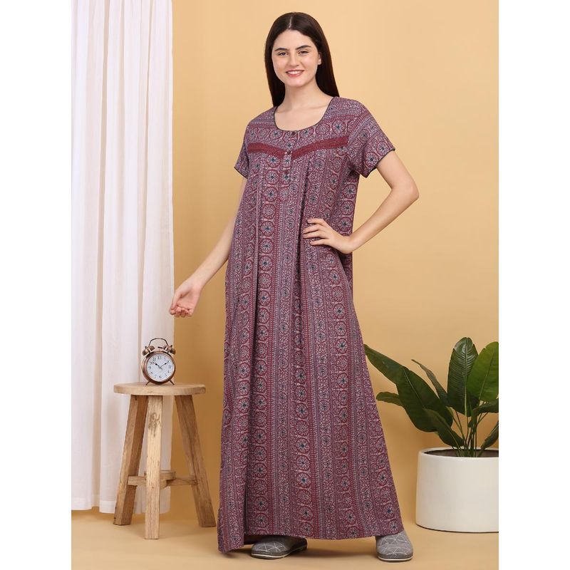 Sweet Dreams Women Red Printed Round Neck Nightdress (XL)