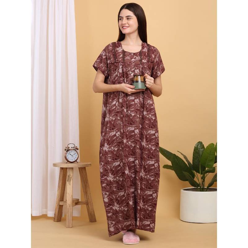 Sweet Dreams Women Brown Printed Round Neck Nightdress (XL)