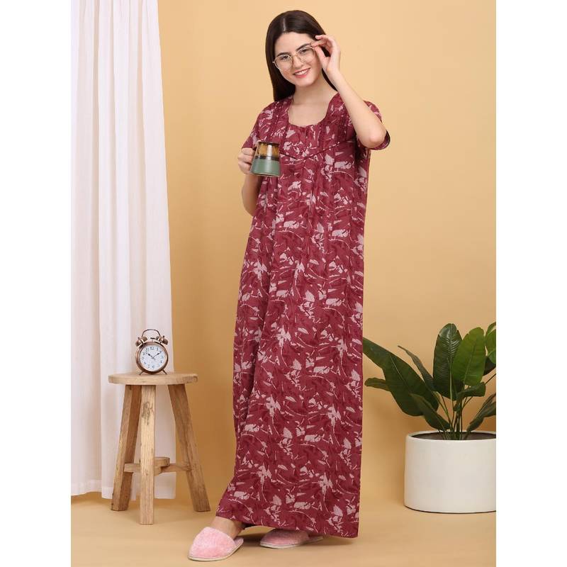 Sweet Dreams Women Red Printed Round Neck Nightdress (L)
