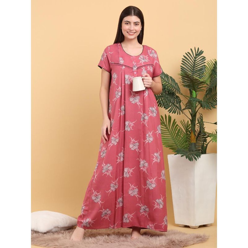 Sweet Dreams Women Red Printed Round Neck Nightdress (M)