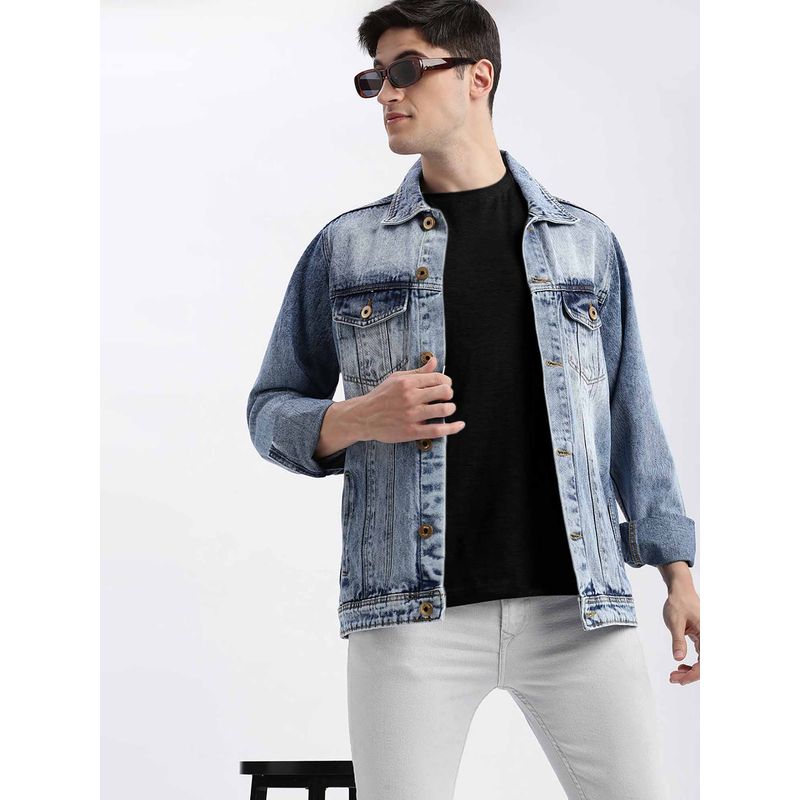 SHOWOFF Solid Blue Denim Jacket (2XL)