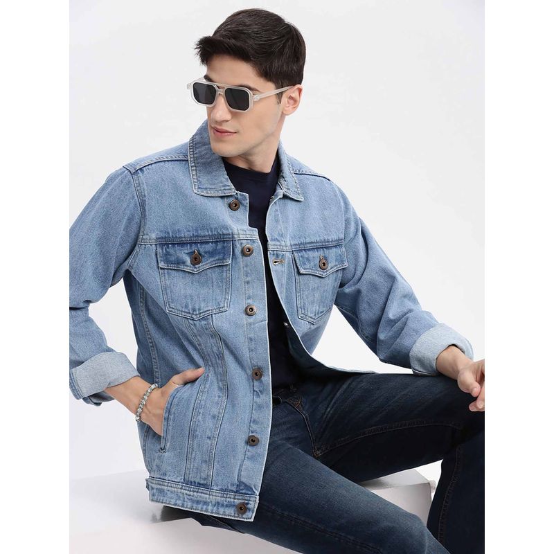 SHOWOFF Solid Blue Denim Jacket (XL)