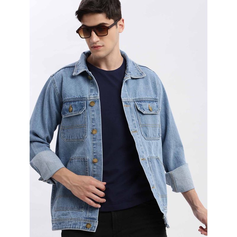 SHOWOFF Solid Blue Denim Jacket (L)