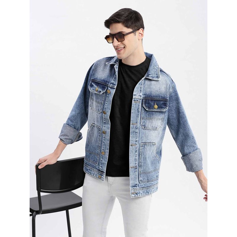 SHOWOFF Solid Blue Denim Jacket (XL)