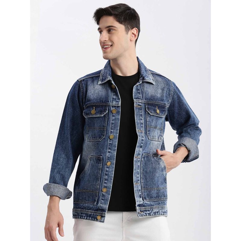 SHOWOFF Solid Blue Denim Jacket (XL)