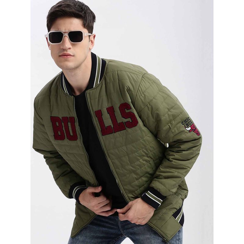 SHOWOFF Typography Olive Puffer Jacket (S)